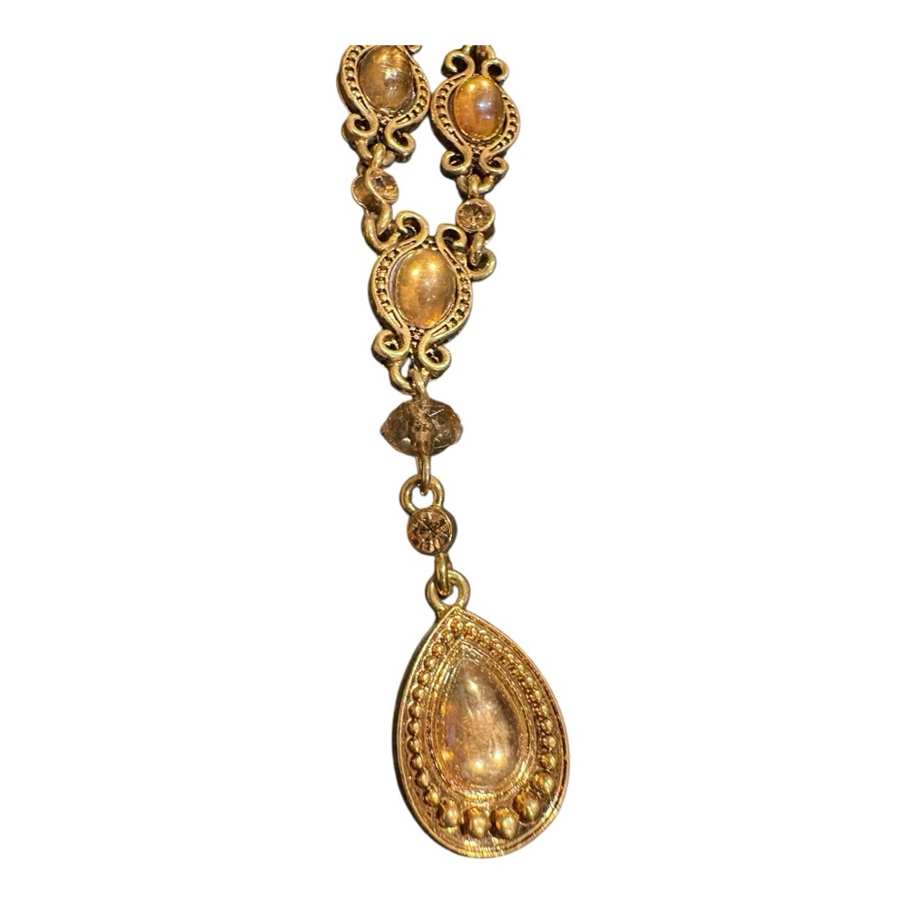 Avon (stamped) Vintage Gold tone & gold cabochon necklace/earring set. JB5 - Picture 2 of 9
